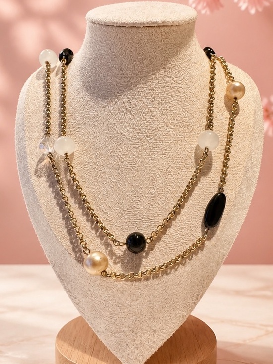 Jewelry - Multi-Strand Black and Gold Bead Necklace